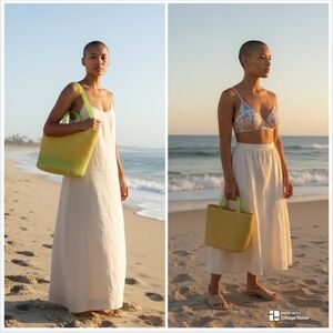 Retro Betmar New York Woven Straw Wicker Tote Satchel Bag Yellow Lucite Handles